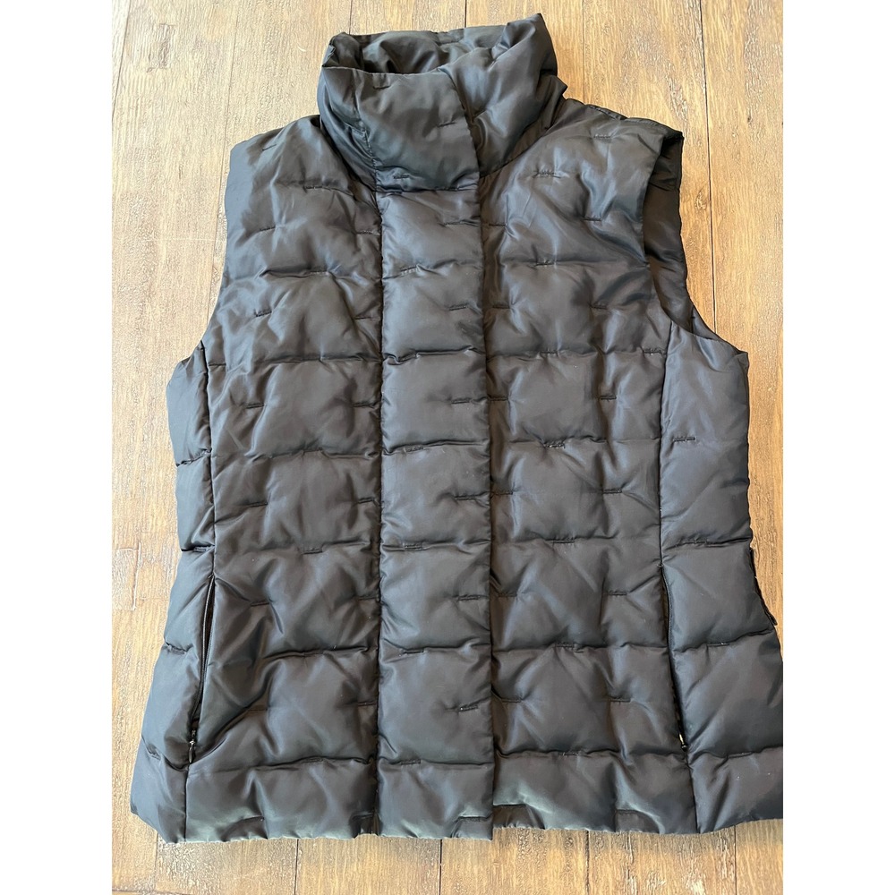 Talbots Black Quilted Puffer Vest Goose Down Fill Funnel Neck Womens Size M EUC